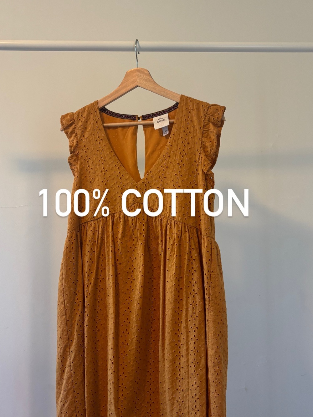 Knox Rose Eyelet Midi Dress in Mustard Rust color | 100% cotton | size XS
